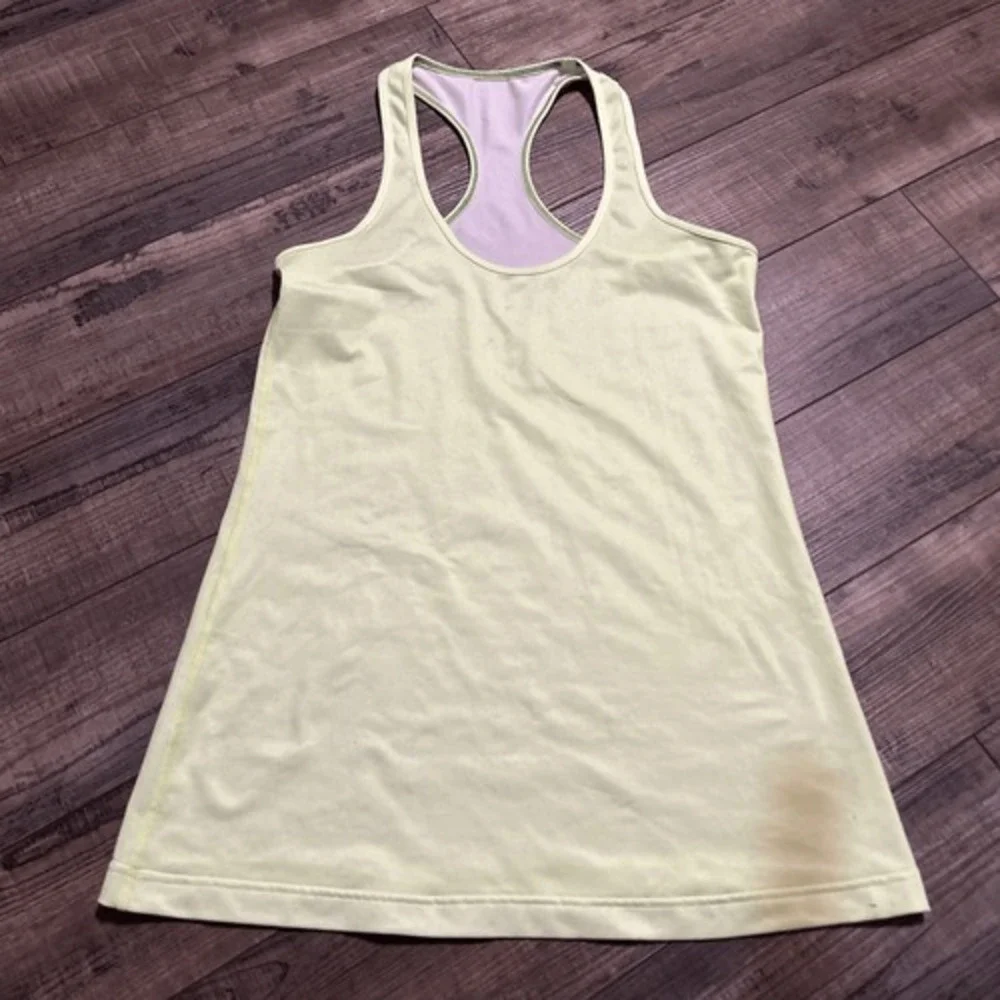 Lululemon Razorback Tank Top‎ Sz 8 Neon Green With Polkadots